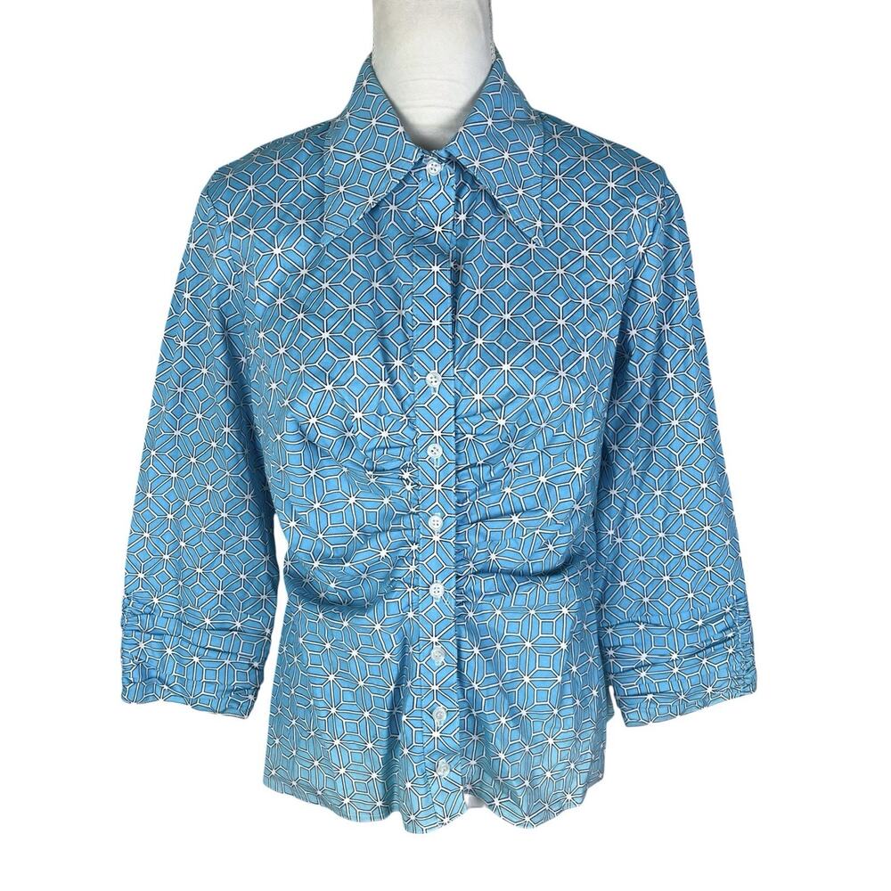 Finley Turquoise Tristana Tile Geometric Button Up Top 3/4 Sleeve Size Large